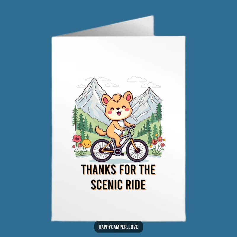Free Printable Thank You Card: Cycling Animal Mountains - Scenic Gratitude!